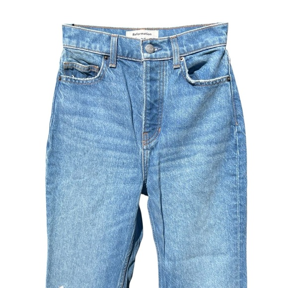 REFORMATION Cynthia High Rise Straight Jean Shasta Destroyed Size 23 - Picture 7 of 14